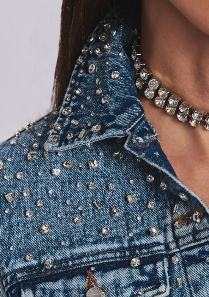 Best Ada Crystal Embellished Denim Jacket Women Matching Sets