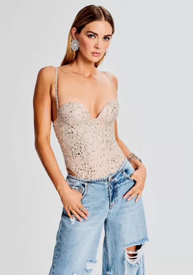 Women Retrofête Tops | Avalon Crystal Embellished Bodysuit