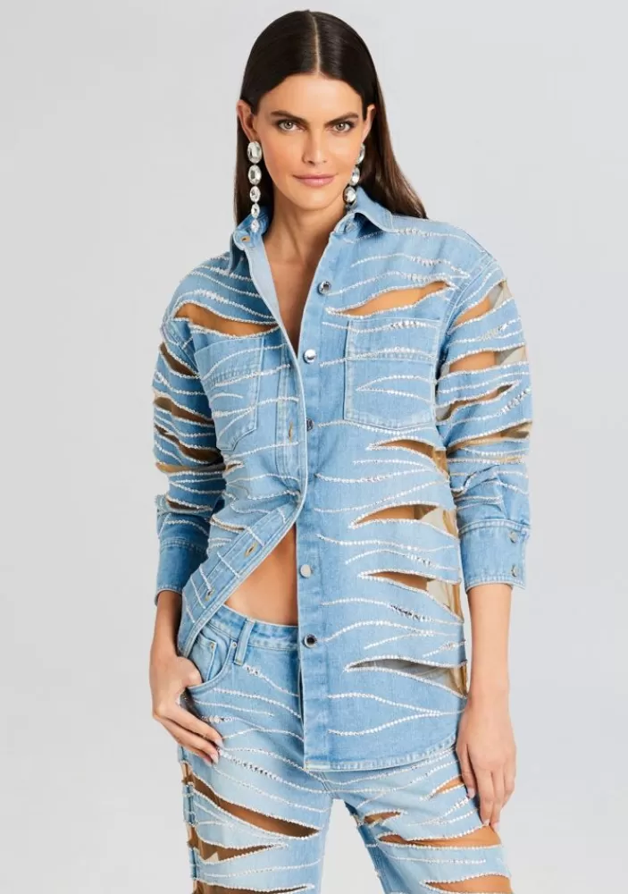 Best Sale Avani Embellished Denim Shirt Women Tops