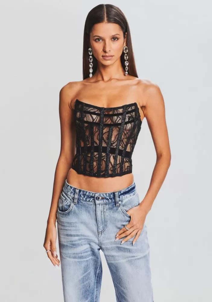 Shop Bayley Embellished Lace Top Women Tops