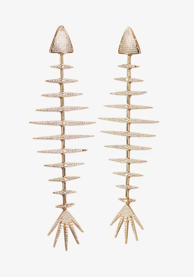 Women Retrofête Accessories | Bimini Crystal Fish Bone Earrings