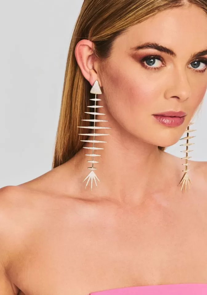 Women Retrofête Accessories | Bimini Crystal Fish Bone Earrings