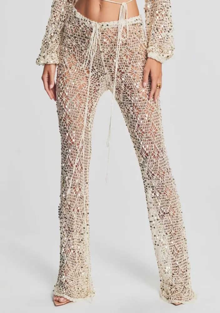 Fashion Brendi Sequin Crochet Pant Women Matching Sets