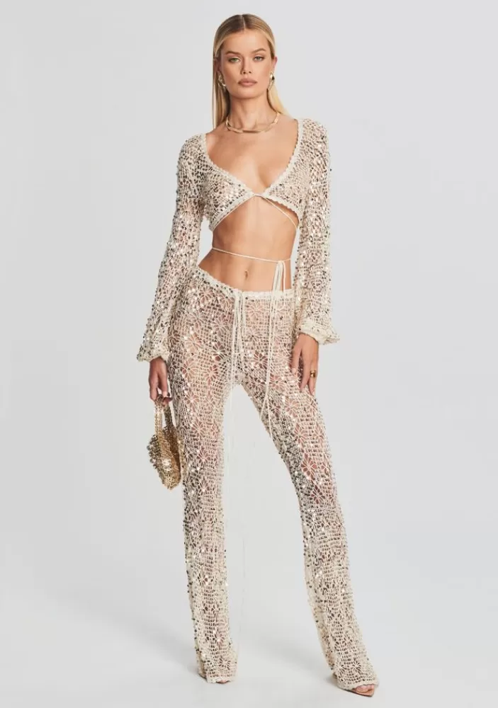 Fashion Brendi Sequin Crochet Pant Women Matching Sets