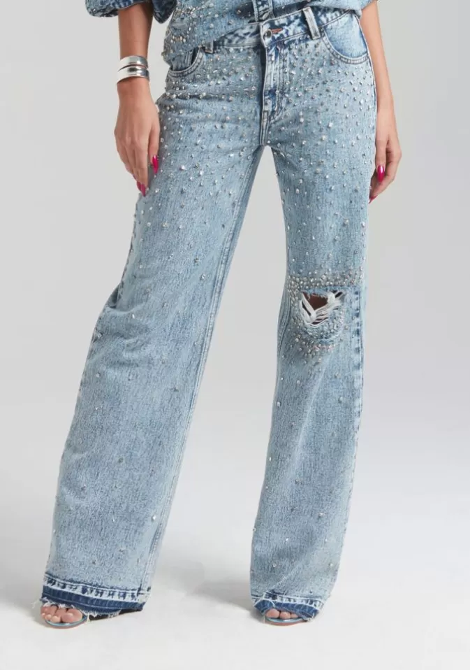 Women Retrofête Bottoms | Bronte Wide Leg Crystal Embellished Jean