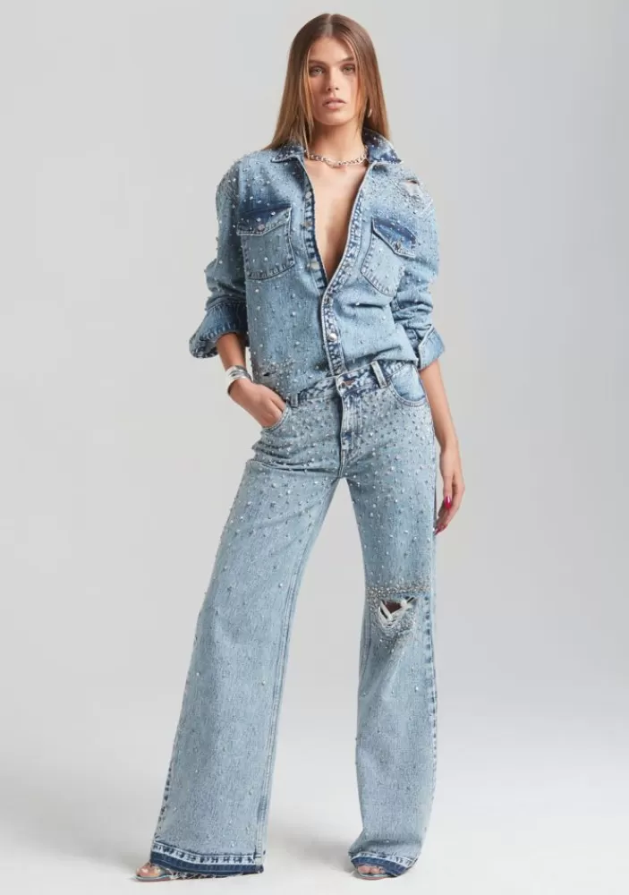 Online Bronte Wide Leg Crystal Embellished Jean Women Bottoms