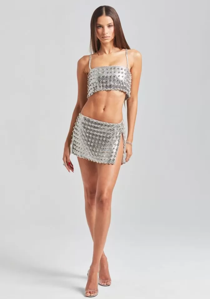 Women Retrofête Bottoms | Deandra Embellished Chainmail Skirt