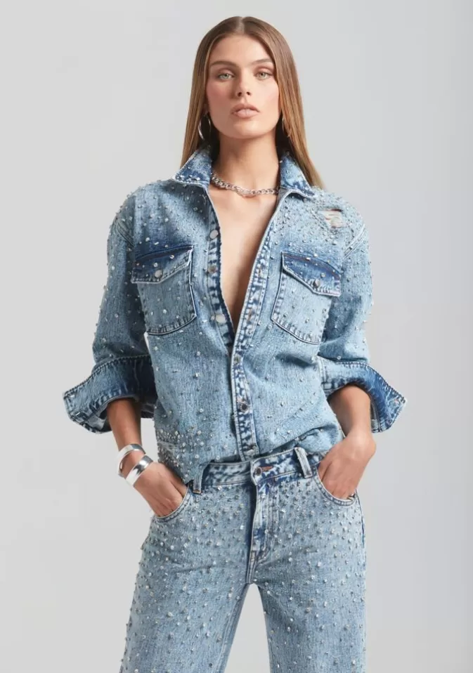 Women Retrofête Tops | Doreen Crystal Embellished Denim Shirt