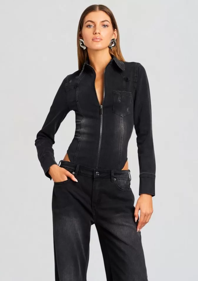 Women Retrofête Denim | Helena Denim Bodysuit