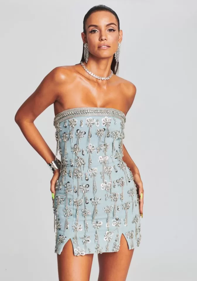 Women Retrofête Denim | Linez Embellished Denim Dress