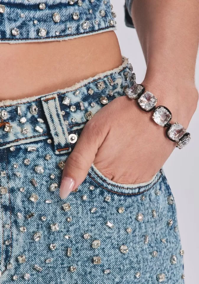 Women Retrofête Bottoms | Lolita Crystal Embellished Denim Mini Skirt