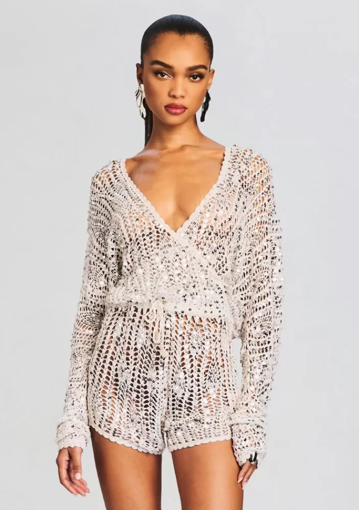 Shop Meadow Sequin Crochet Romper Women Jumpsuits