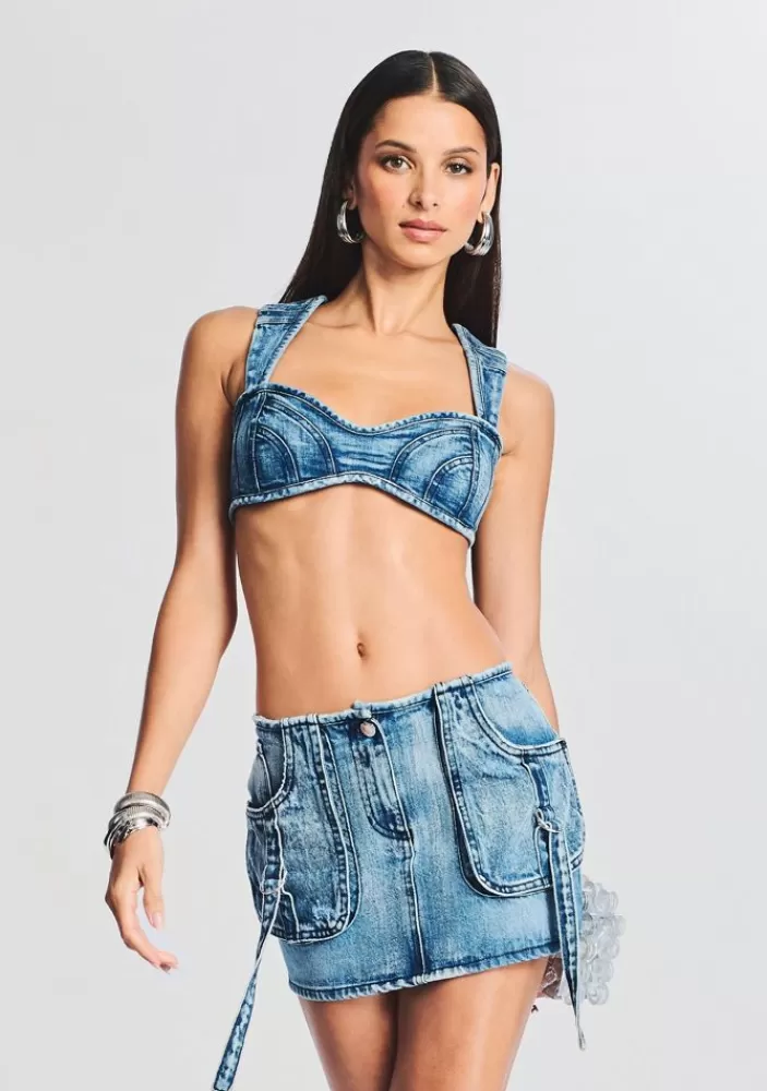 Cheap Millie Denim Bra Top Women Matching Sets