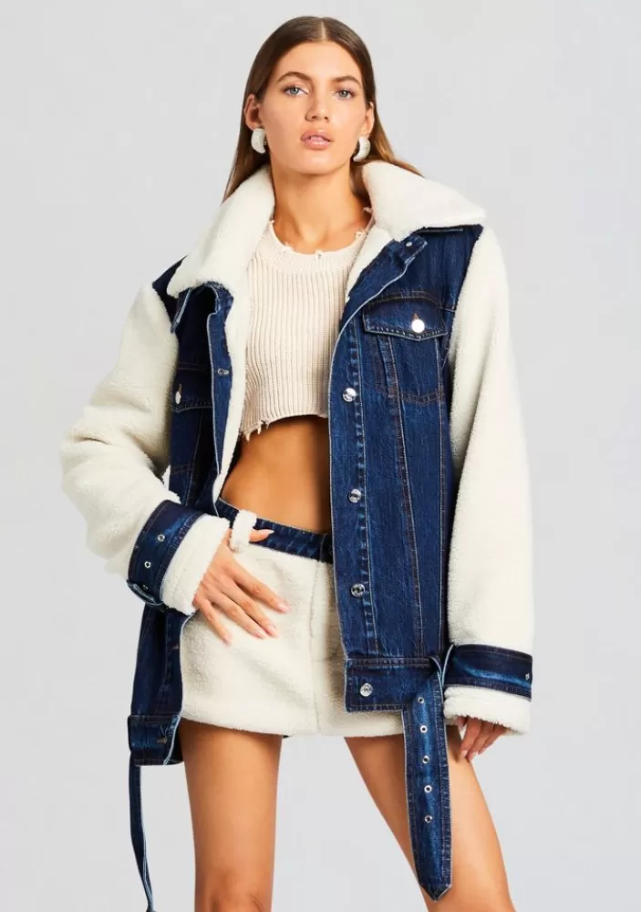 Shop Mink Teddy Denim Jacket Women Jackets