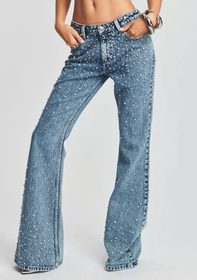 Women Retrofête Denim | Moore Mid Rise Flare Crystal Embellished Jean