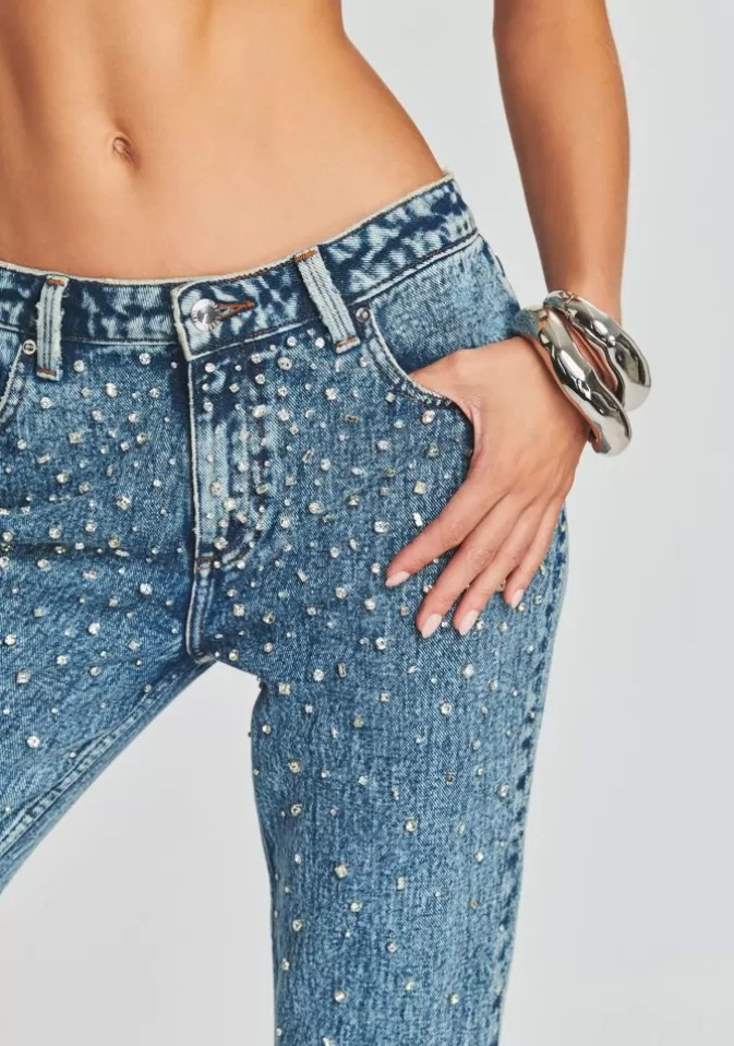 Women Retrofête Denim | Moore Mid Rise Flare Crystal Embellished Jean