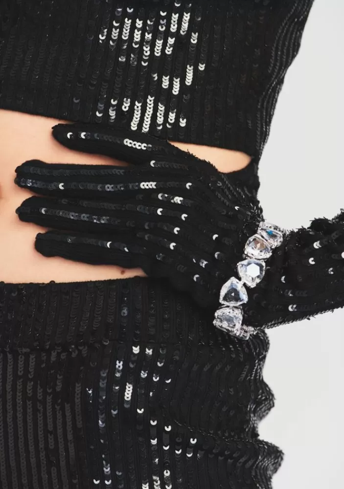 Outlet Plaza Sequin Knit Gloves Women Matching Sets